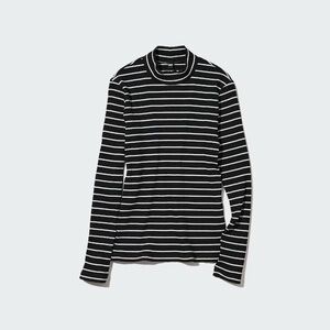 Uniqlo XXS black white striped mockneck ribbed tee